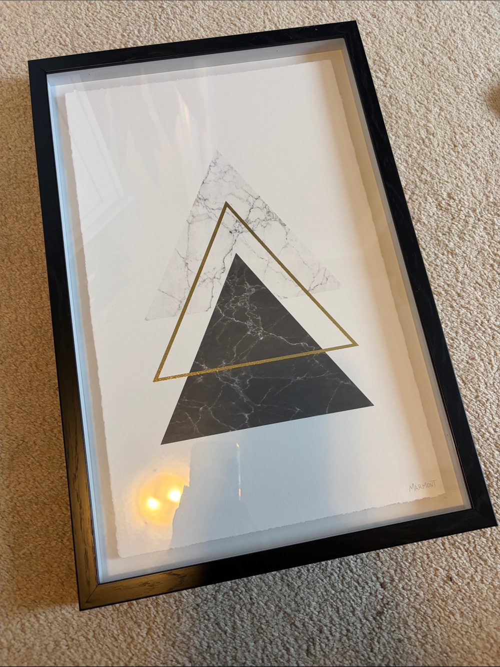 Framed Black, White & Gold Geometric Triangle Wall Art Print